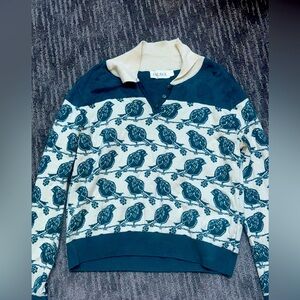 Women's Blue and Cream Bird Pattern Sweater